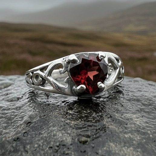 Celtic Knot Ring, Celtic Jewelry, Irish Ring, Celtic Promise Ring, Irish Jewelry, Anniversary Gift, Scottish Ring, Garnet Ring, Wife Gift