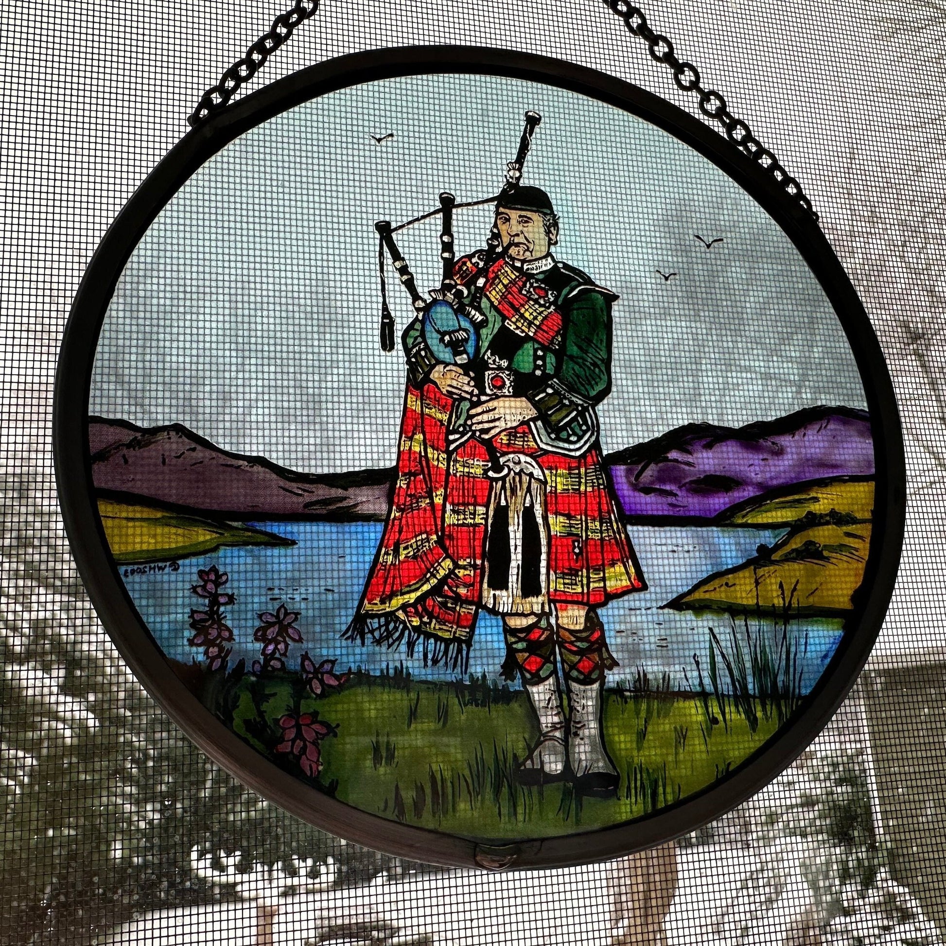 Bagpiper Wall Decor, Scottish Gift, Stained Glass Bagpipes, New Home Gift, Scotland Wedding Gift, Celtic Gift, Highland Bagpiper Gift