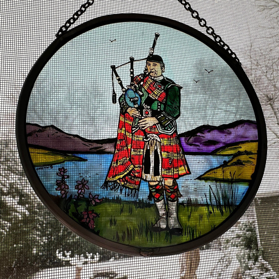 Bagpiper Wall Decor, Scottish Gift, Stained Glass Bagpipes, New Home Gift, Scotland Wedding Gift, Celtic Gift, Highland Bagpiper Gift