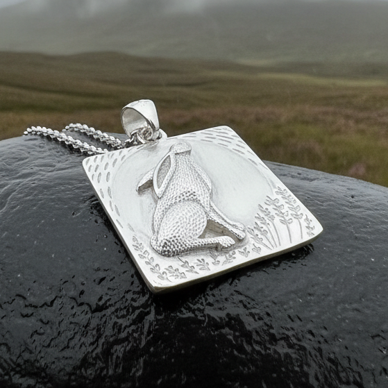 Lunar Dreamer Rabbit Necklace in Sterling Silver