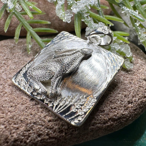 Load image into Gallery viewer, Rabbit Necklace, Nature Jewelry, Full Moon Pendant, Hare Necklace, Bunny, Animal Jewelry, New Beginnings, Inspirational Gift, Wiccan Jewelry
