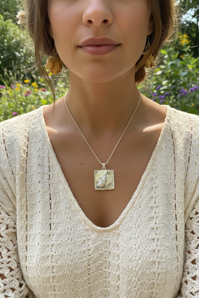 Rabbit Necklace, Nature Jewelry, Full Moon Pendant, Hare Necklace, Bunny, Animal Jewelry, New Beginnings, Inspirational Gift, Wiccan Jewelry