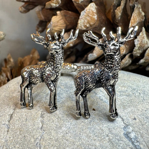 Load image into Gallery viewer, Stag Cuff Links, Scotland Jewelry, Men's Celtic Jewelry, Hunter Jewelry Gift, Groom Gift, Boyfriend Gift, Husband Gift, Hunting Cufflinks

