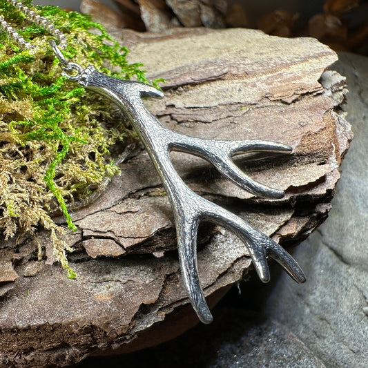 Stag Antler Pendant, Scotland Jewelry, Celtic Jewelry, Anniversary Gift, Deer Jewelry, Nature Jewelry, Scottish Animal Jewelry, Hunter Gift
