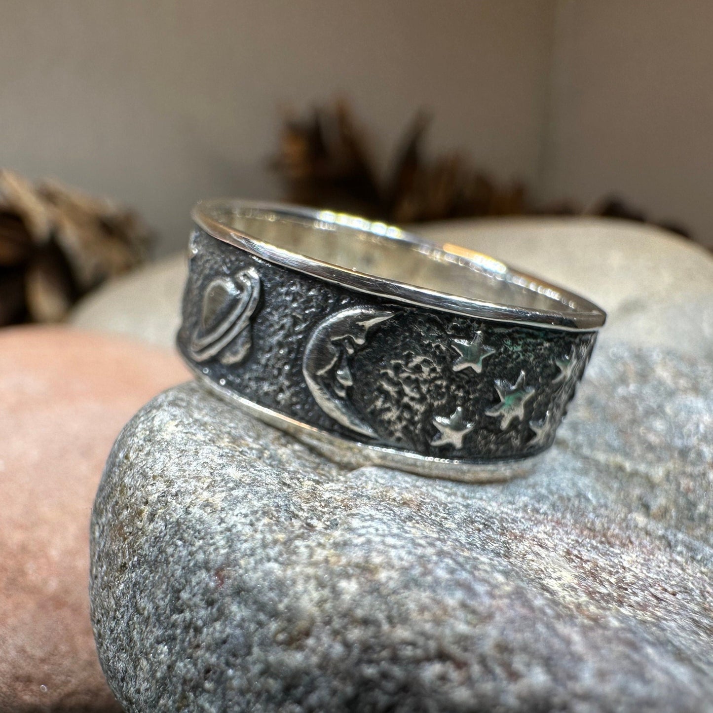 Crescent Moon Ring, Astronomy Ring, Celestial Ring, Outer Space Jewelry, Sun Ring, Science Lover Gift, Wiccan Jewelry, Boho Ring, Mom Gift