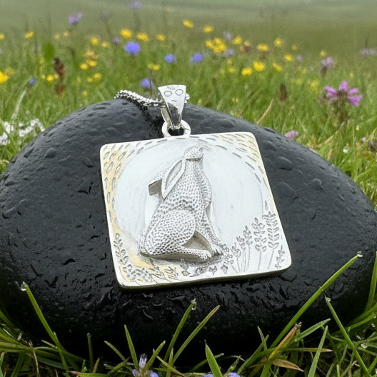 Rabbit Necklace, Nature Jewelry, Full Moon Pendant, Hare Necklace, Bunny, Animal Jewelry, New Beginnings, Inspirational Gift, Wiccan Jewelry