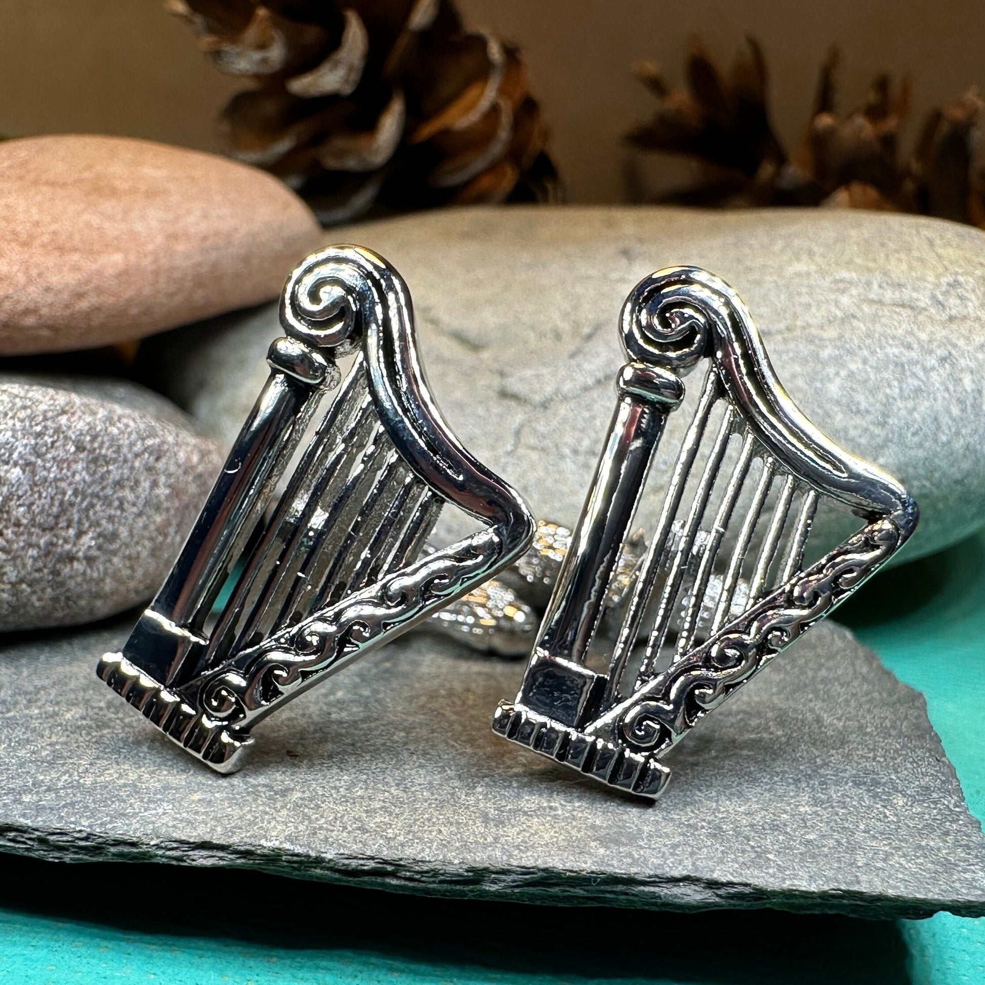Irish Harp Cuff Links, Ireland Jewelry, Men's Celtic Jewelry, Music Jewelry Gift, Groom Gift, Boyfriend Gift, Husband Gift, Cool Cufflinks