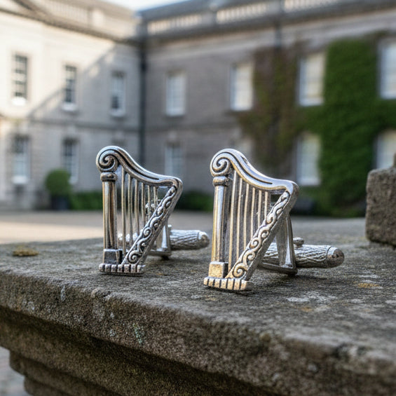 Irish Harp Cuff Links, Ireland Jewelry, Men's Celtic Jewelry, Music Jewelry Gift, Groom Gift, Boyfriend Gift, Husband Gift, Cool Cufflinks