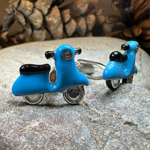 Load image into Gallery viewer, Vespa Cuff Links, Men's Jewelry, Italy Jewelry, Blue Cufflinks Gift, Groom Gift, Boyfriend Gift, Scooter Husband Gift, Unique Cuff Links
