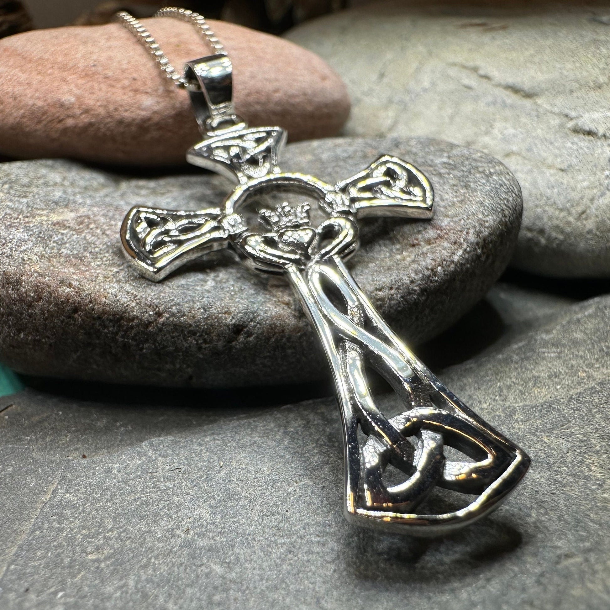 Claddagh Cross Necklace, Irish Cross, Celtic Cross Jewelry, First Communion Gift, Ireland Gift, Celtic Cross Necklace, Religious Jewelry