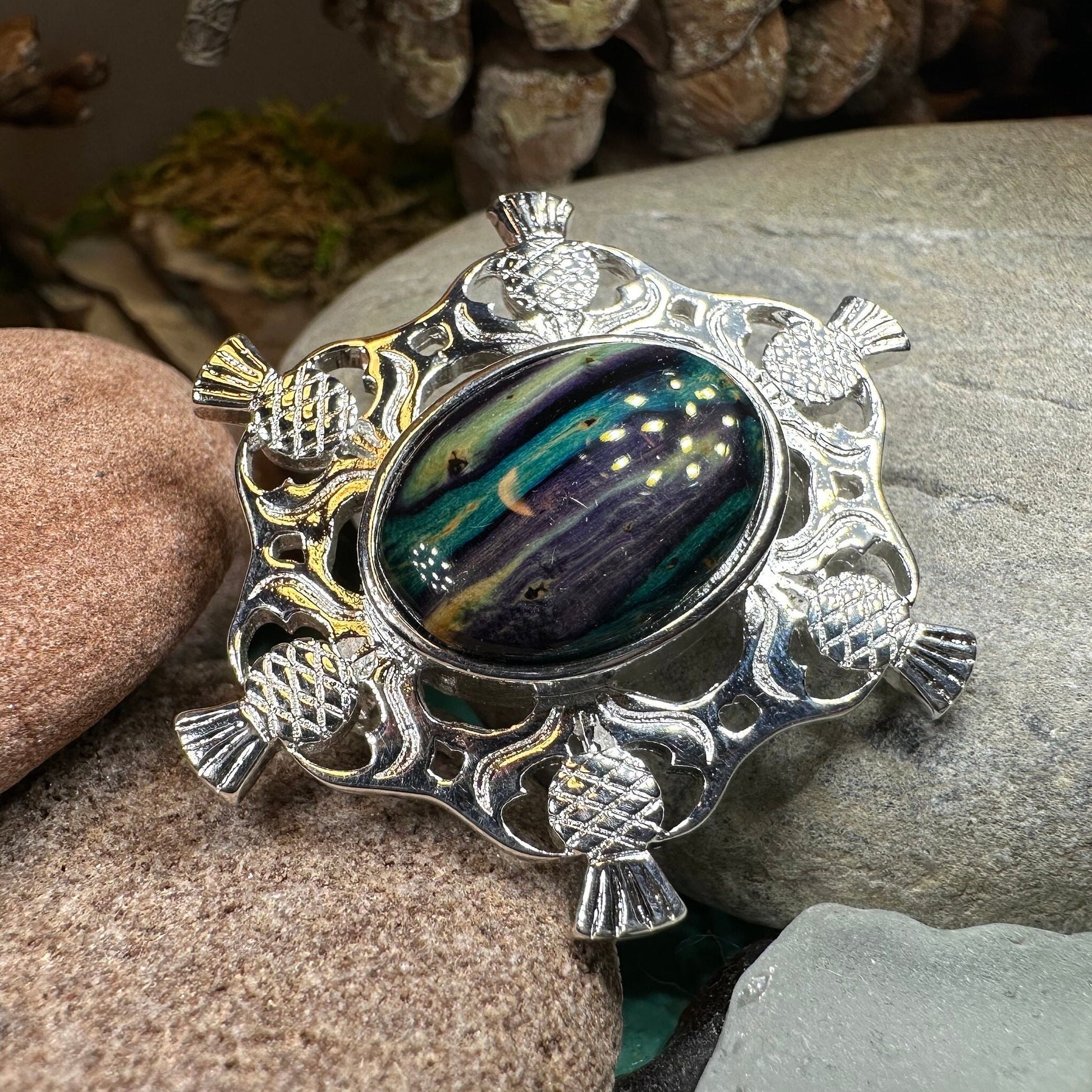 Heathergems Scottish Thistle Oval Brooch - Handmade in Scotland — view 9