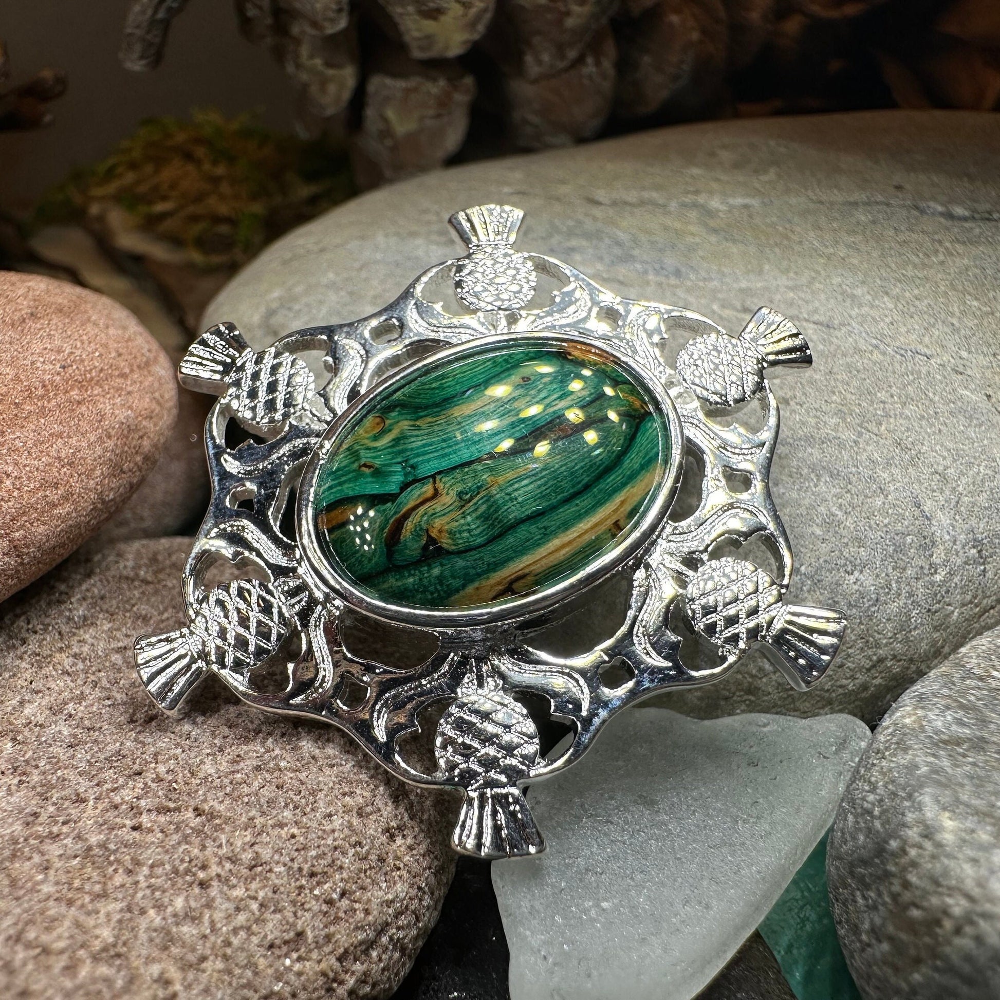 Heathergems Scottish Thistle Oval Brooch - Handmade in Scotland — view 2