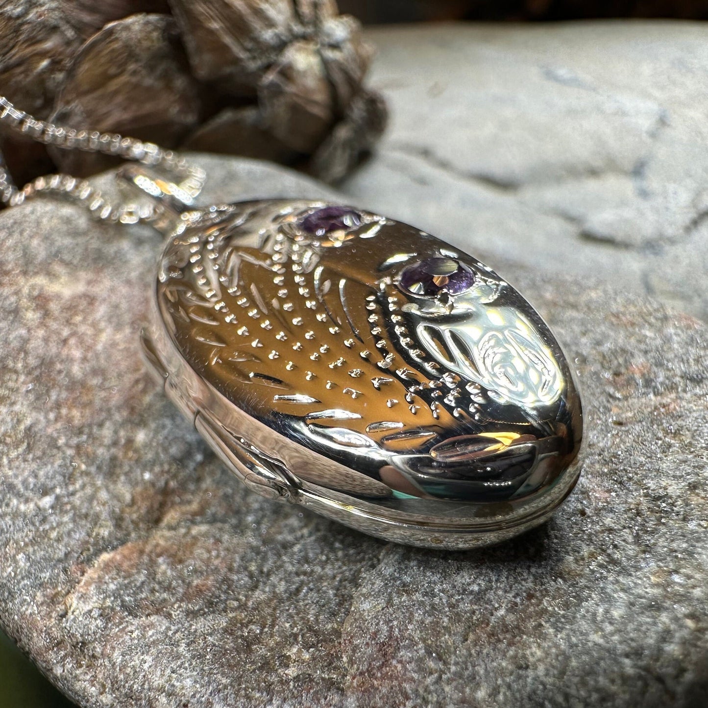 Meadowbrook Amethyst Flower Locket Necklace — view 6