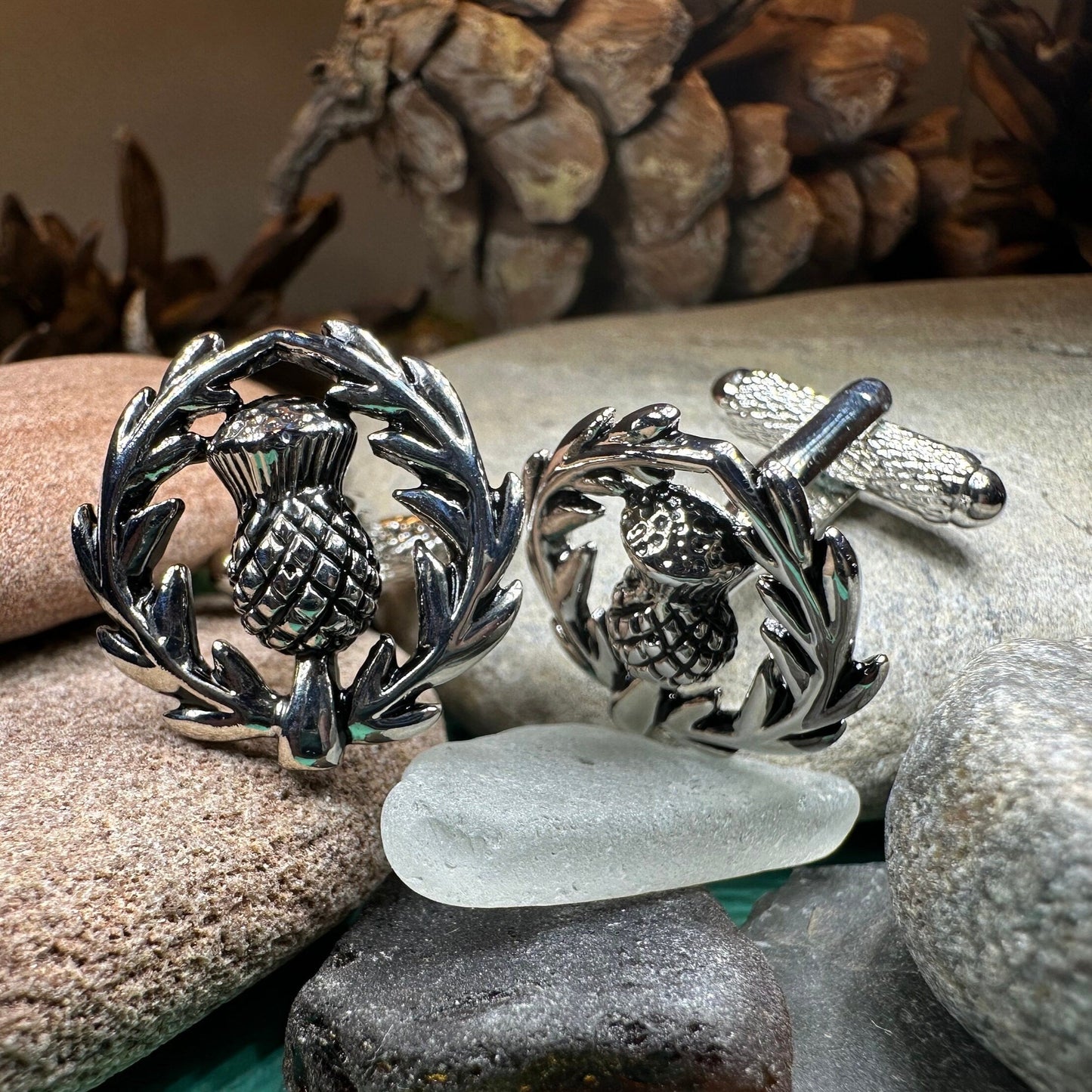 Thistle Cuff Links, Scotland Jewelry, Men's Celtic Jewelry, Bagpiper Jewelry Gift, Groom Gift, Boyfriend Gift, Scottish Husband Gift