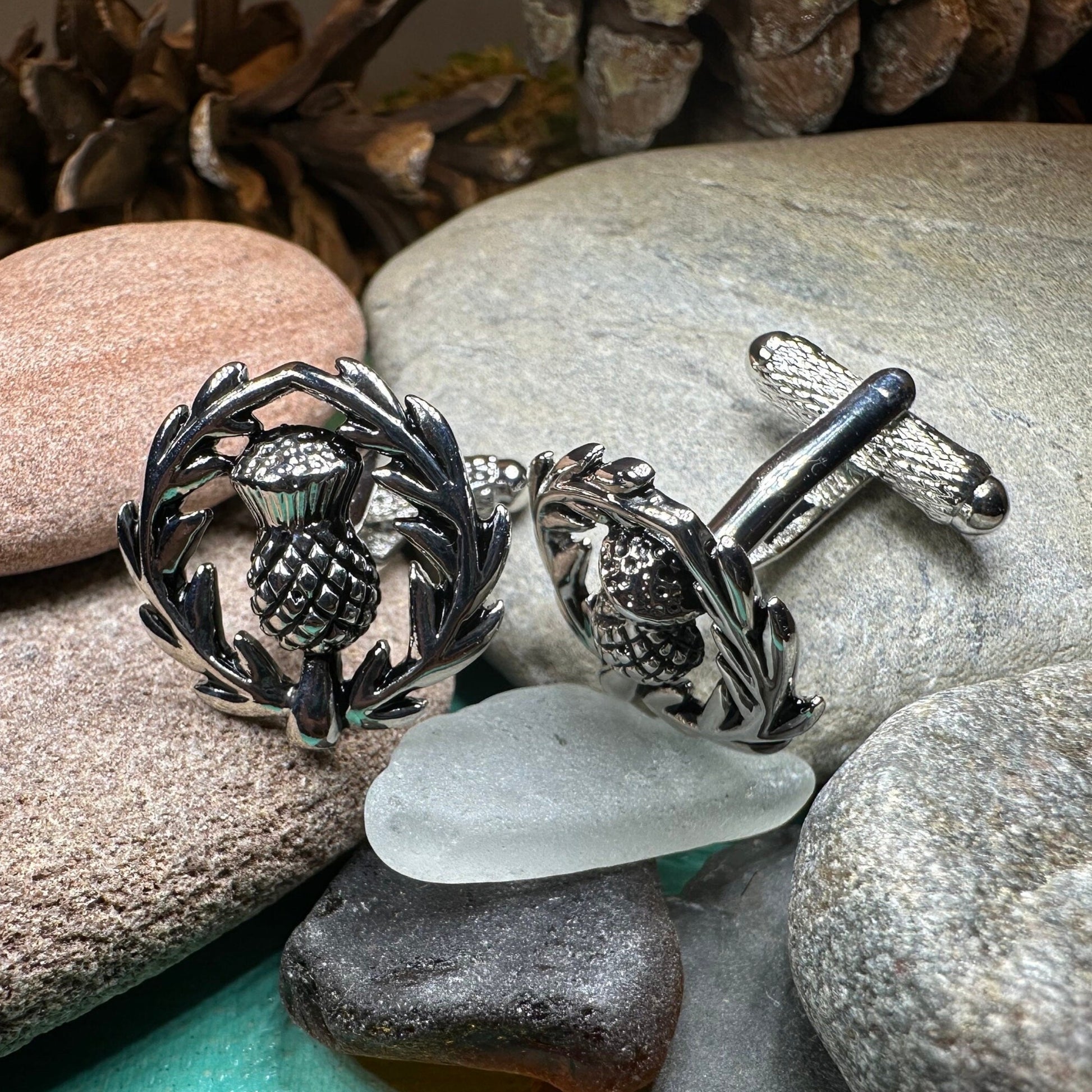 Thistle Cuff Links, Scotland Jewelry, Men's Celtic Jewelry, Bagpiper Jewelry Gift, Groom Gift, Boyfriend Gift, Scottish Husband Gift