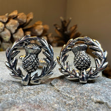 Load image into Gallery viewer, Thistle Cuff Links, Scotland Jewelry, Men&#39;s Celtic Jewelry, Bagpiper Jewelry Gift, Groom Gift, Boyfriend Gift, Scottish Husband Gift
