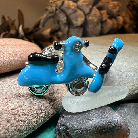 Load image into Gallery viewer, Vespa Cuff Links, Men's Jewelry, Italy Jewelry, Blue Cufflinks Gift, Groom Gift, Boyfriend Gift, Scooter Husband Gift, Unique Cuff Links
