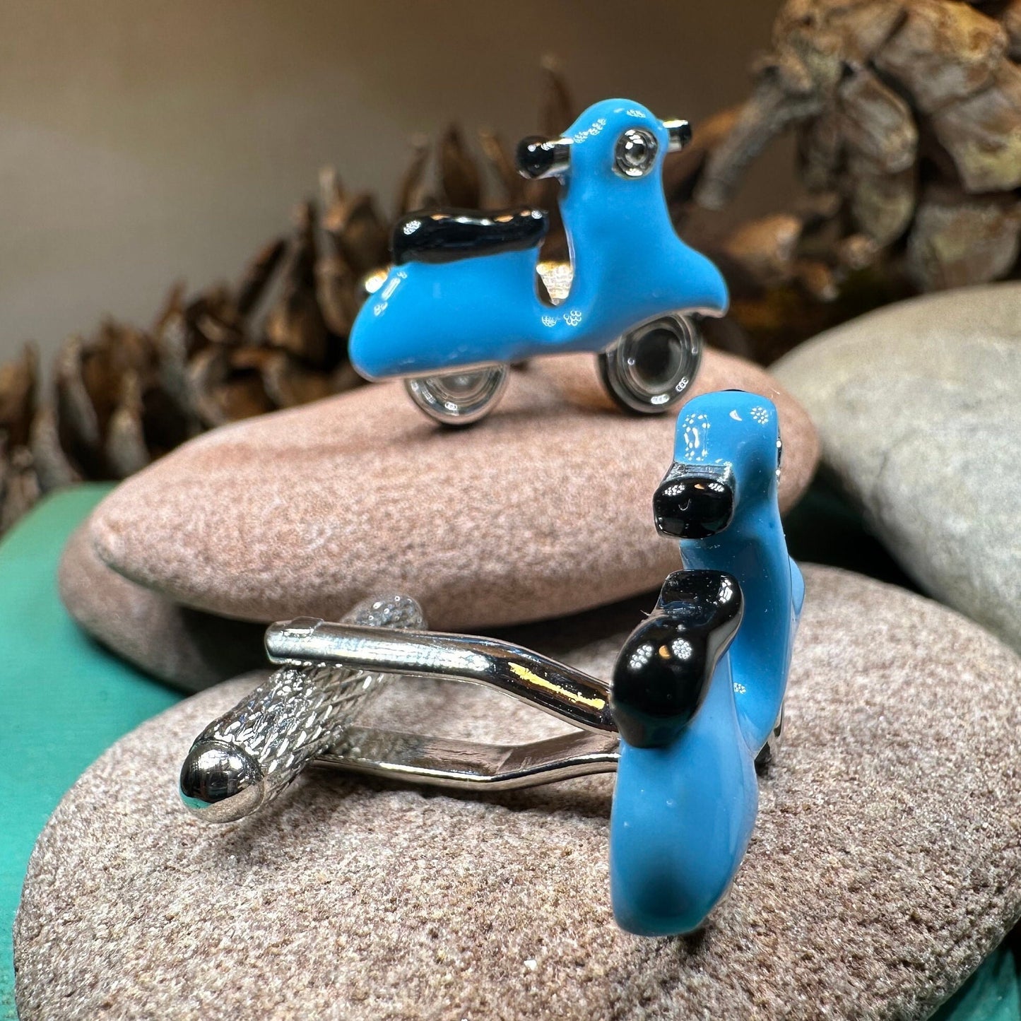 Vespa Cuff Links, Men's Jewelry, Italy Jewelry, Blue Cufflinks Gift, Groom Gift, Boyfriend Gift, Scooter Husband Gift, Unique Cuff Links