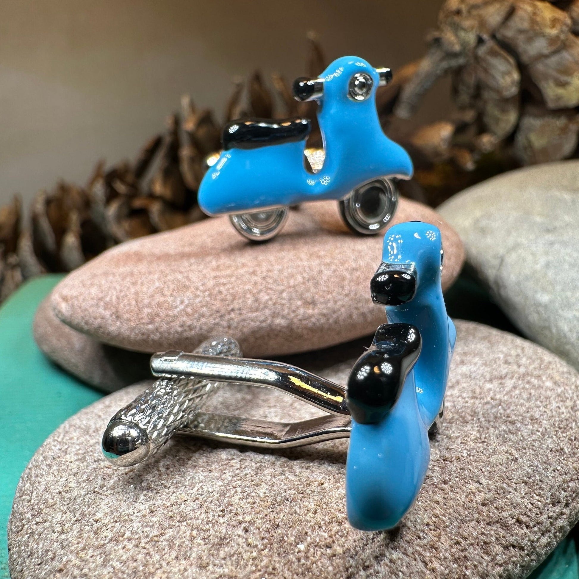 Vespa Cuff Links, Men's Jewelry, Italy Jewelry, Blue Cufflinks Gift, Groom Gift, Boyfriend Gift, Scooter Husband Gift, Unique Cuff Links