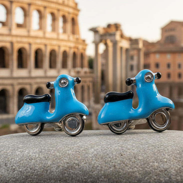 Vespa Cuff Links, Men's Jewelry, Italy Jewelry, Blue Cufflinks Gift, Groom Gift, Boyfriend Gift, Scooter Husband Gift, Unique Cuff Links