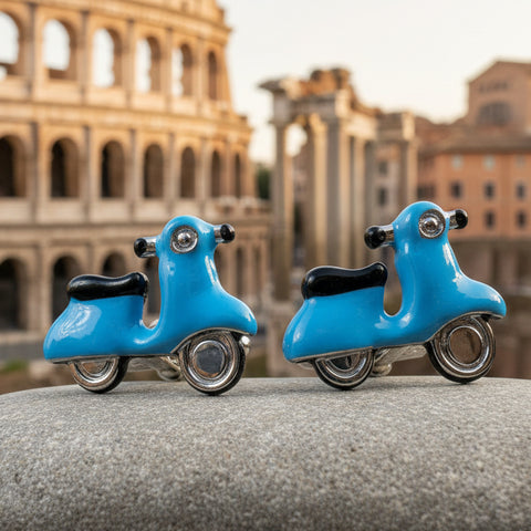 Load image into Gallery viewer, Vespa Cuff Links, Men's Jewelry, Italy Jewelry, Blue Cufflinks Gift, Groom Gift, Boyfriend Gift, Scooter Husband Gift, Unique Cuff Links
