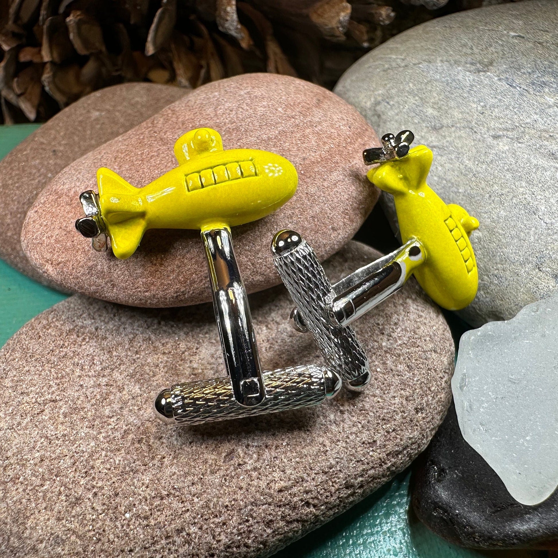 Yellow Submarine Cuff Links, Men's Jewelry, Beatles Lover Cufflinks Gift, Groom Gift, Boyfriend Gift, Husband Gift, Unique Cuff Links