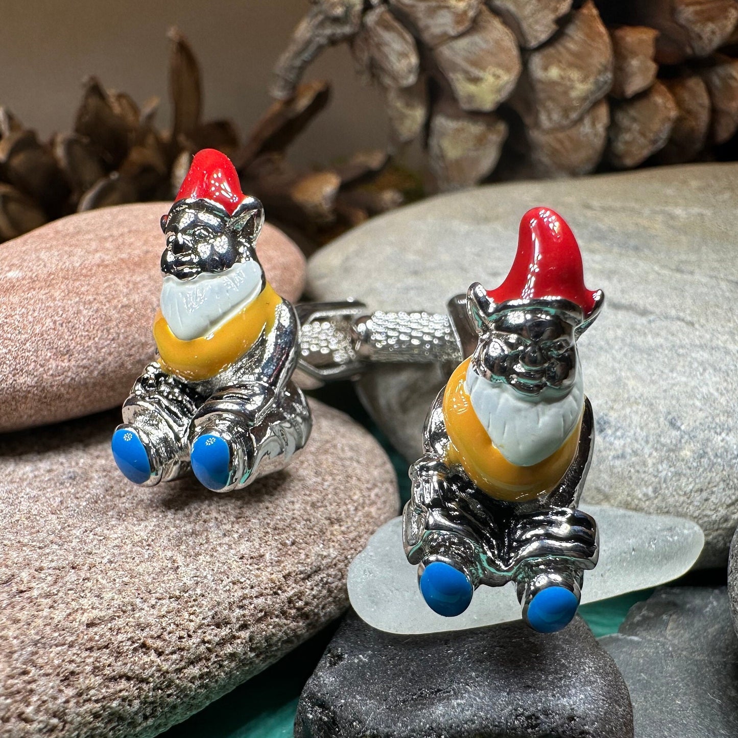 Gnome Cuff Links, Gardener Jewelry, Men's Irish Jewelry, Ireland Jewelry Gift, Groom Gift, Boyfriend Gift, Husband Gift, Scottish Cufflinks