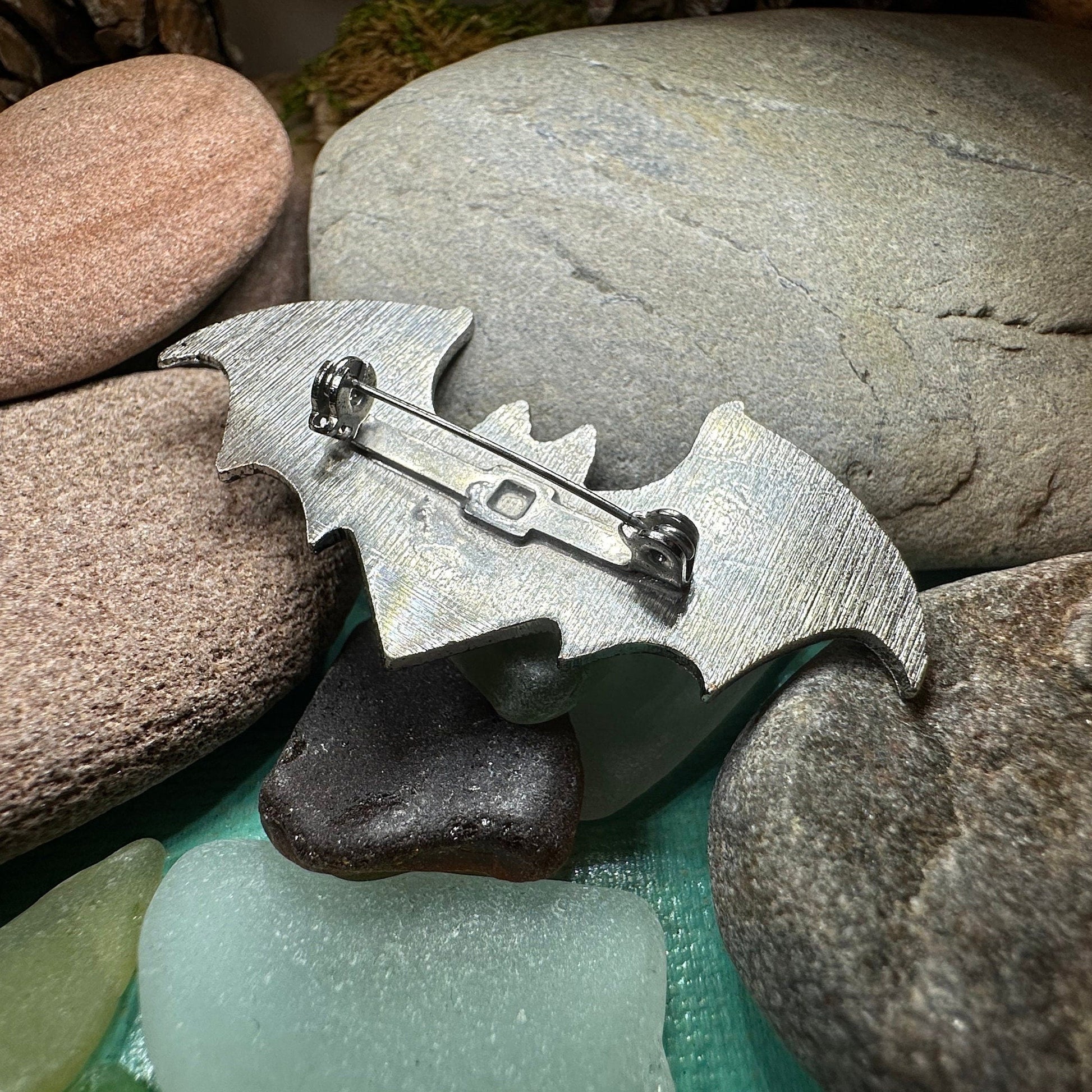 Gothic Bat Brooch, Celtic Pin, Pewter Bat Pin, Victorian Brooch, Friendship Gift, Halloween Gift, Witch Jewelry, Animal Brooch, EA Poe Gift