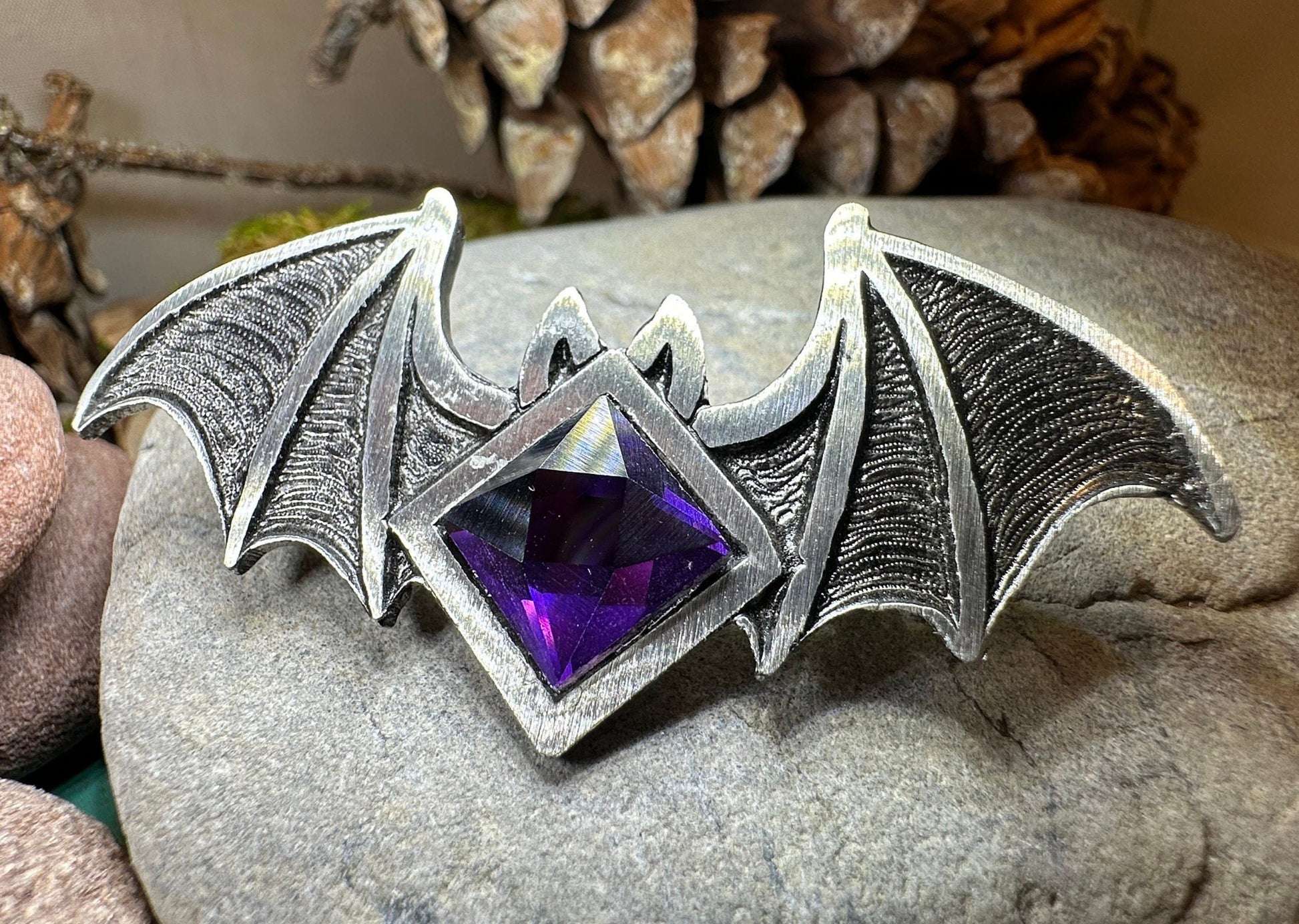 Gothic Bat Brooch, Celtic Pin, Pewter Bat Pin, Victorian Brooch, Friendship Gift, Halloween Gift, Witch Jewelry, Animal Brooch, EA Poe Gift