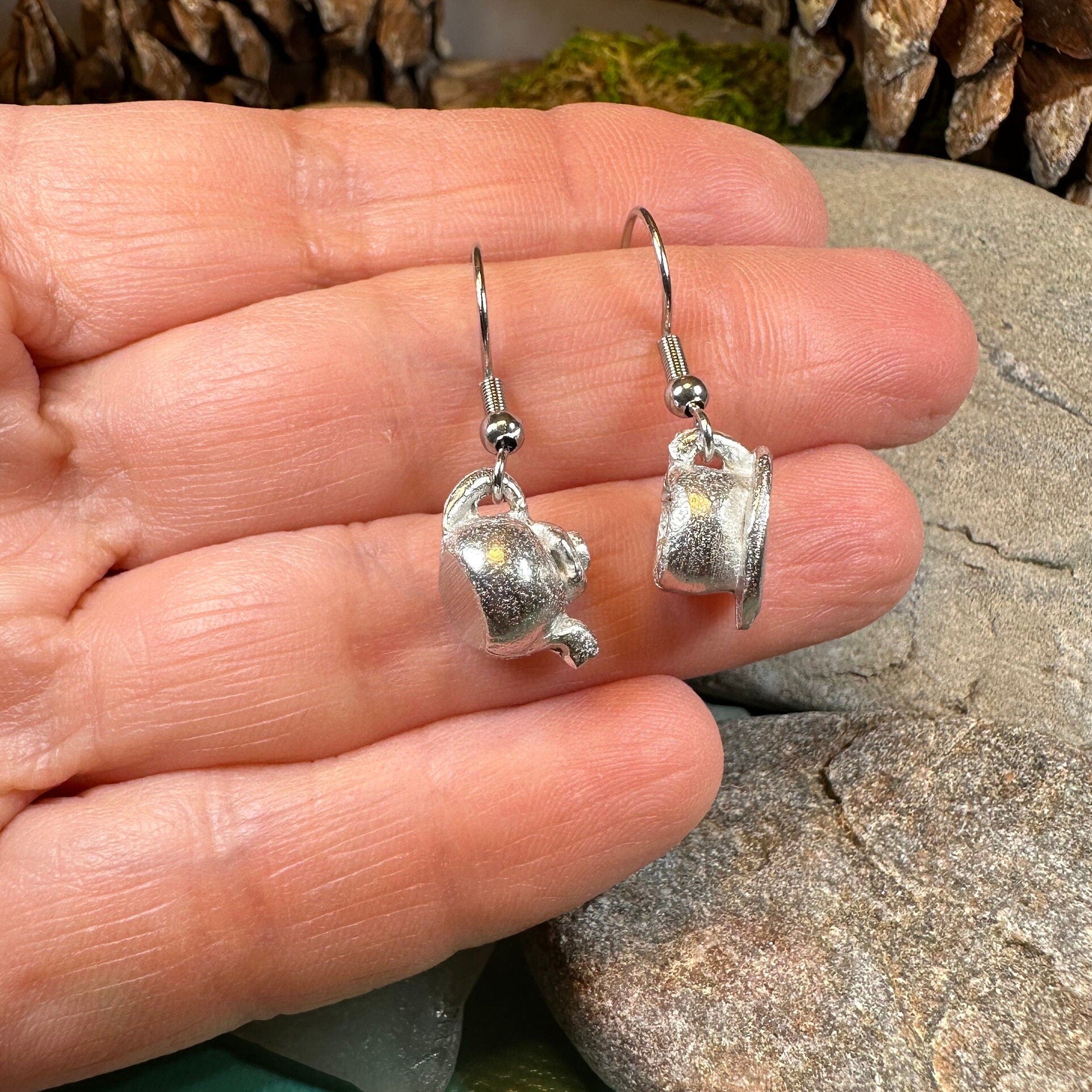 Teapot & Cup Earrings, Irish Jewelry, Tea Drinker Gift, Celtic Jewelry, Mom Gift, Wife Gift, Girlfriend Gift, Pewter Teacup Gift