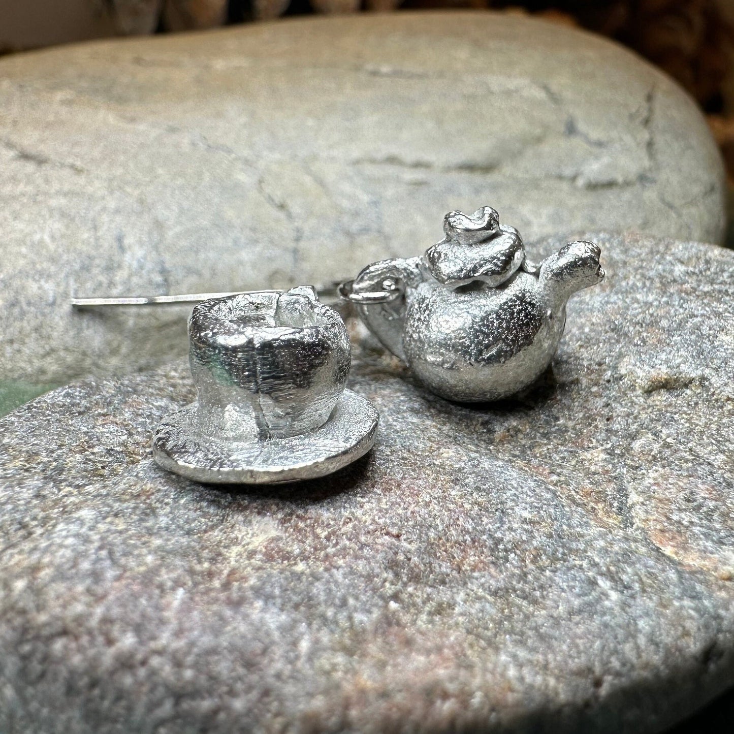 Teapot & Cup Earrings, Irish Jewelry, Tea Drinker Gift, Celtic Jewelry, Mom Gift, Wife Gift, Girlfriend Gift, Pewter Teacup Gift