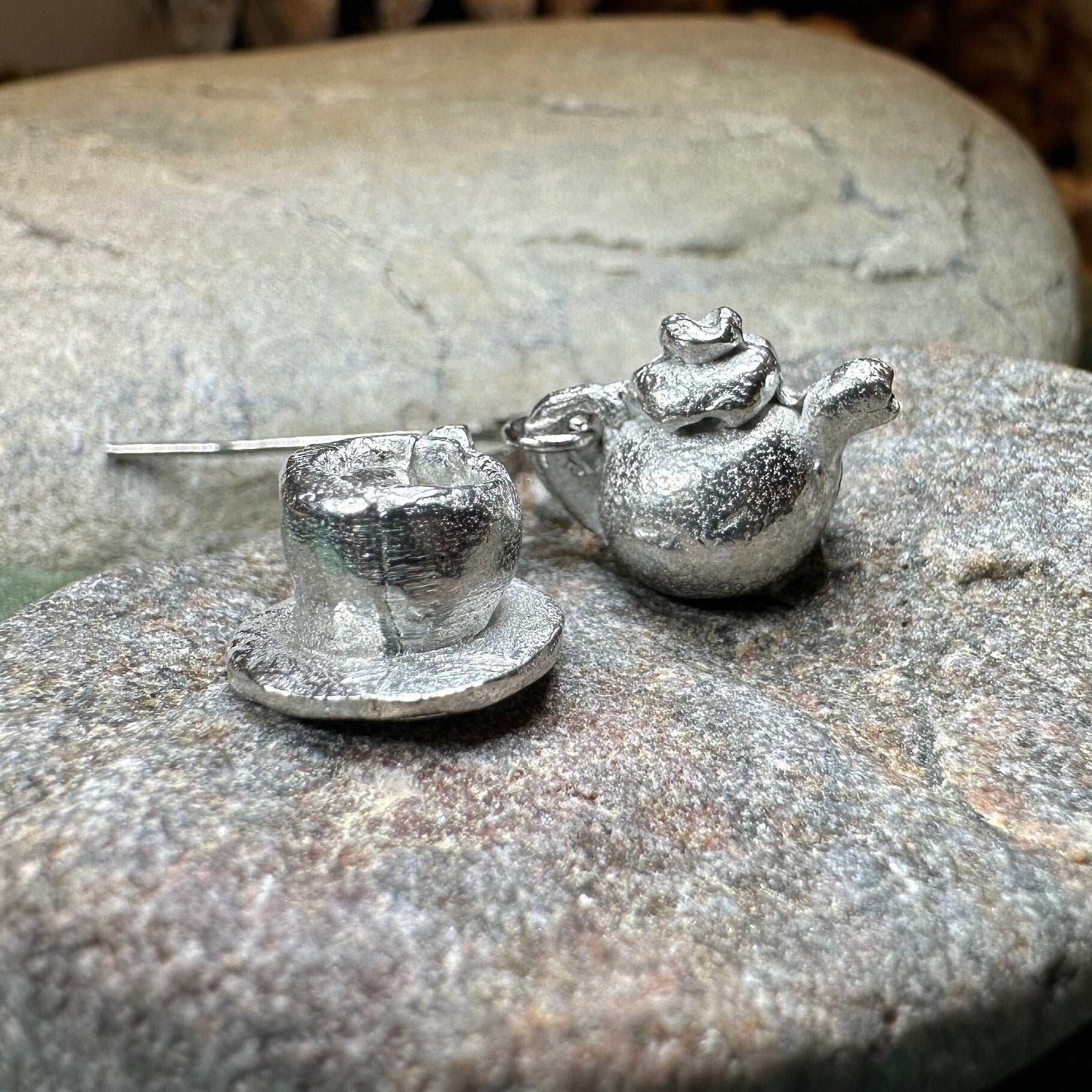 Teapot & Cup Earrings, Irish Jewelry, Tea Drinker Gift, Celtic Jewelry, Mom Gift, Wife Gift, Girlfriend Gift, Pewter Teacup Gift