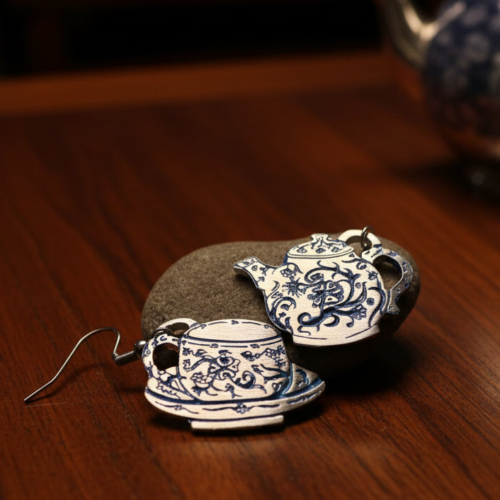 Teapot & Cup Earrings, Irish Jewelry, Tea Drinker Gift, Celtic Jewelry, Mom Gift, Wife Gift, Girlfriend Gift, Pewter Teacup Gift