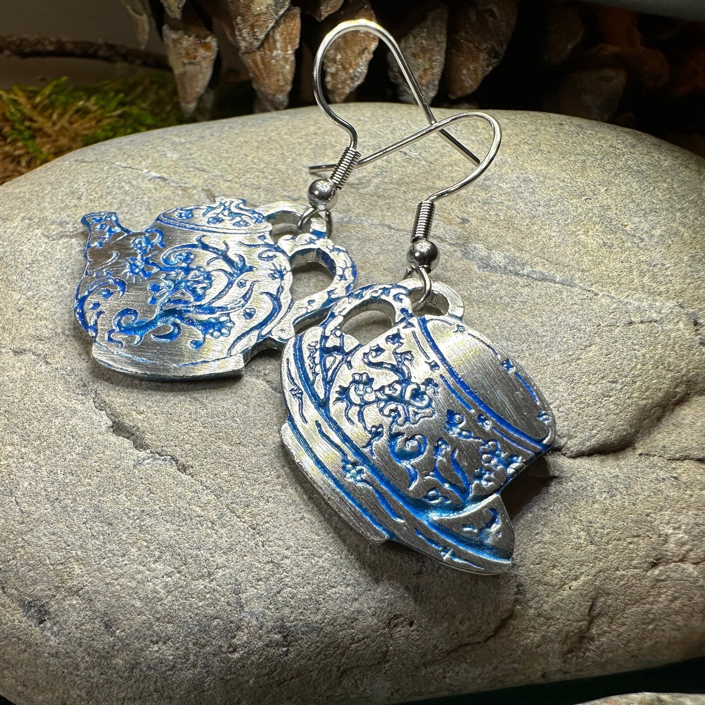 Teapot & Cup Earrings, Irish Jewelry, Tea Drinker Gift, Celtic Jewelry, Mom Gift, Wife Gift, Girlfriend Gift, Pewter Teacup Gift