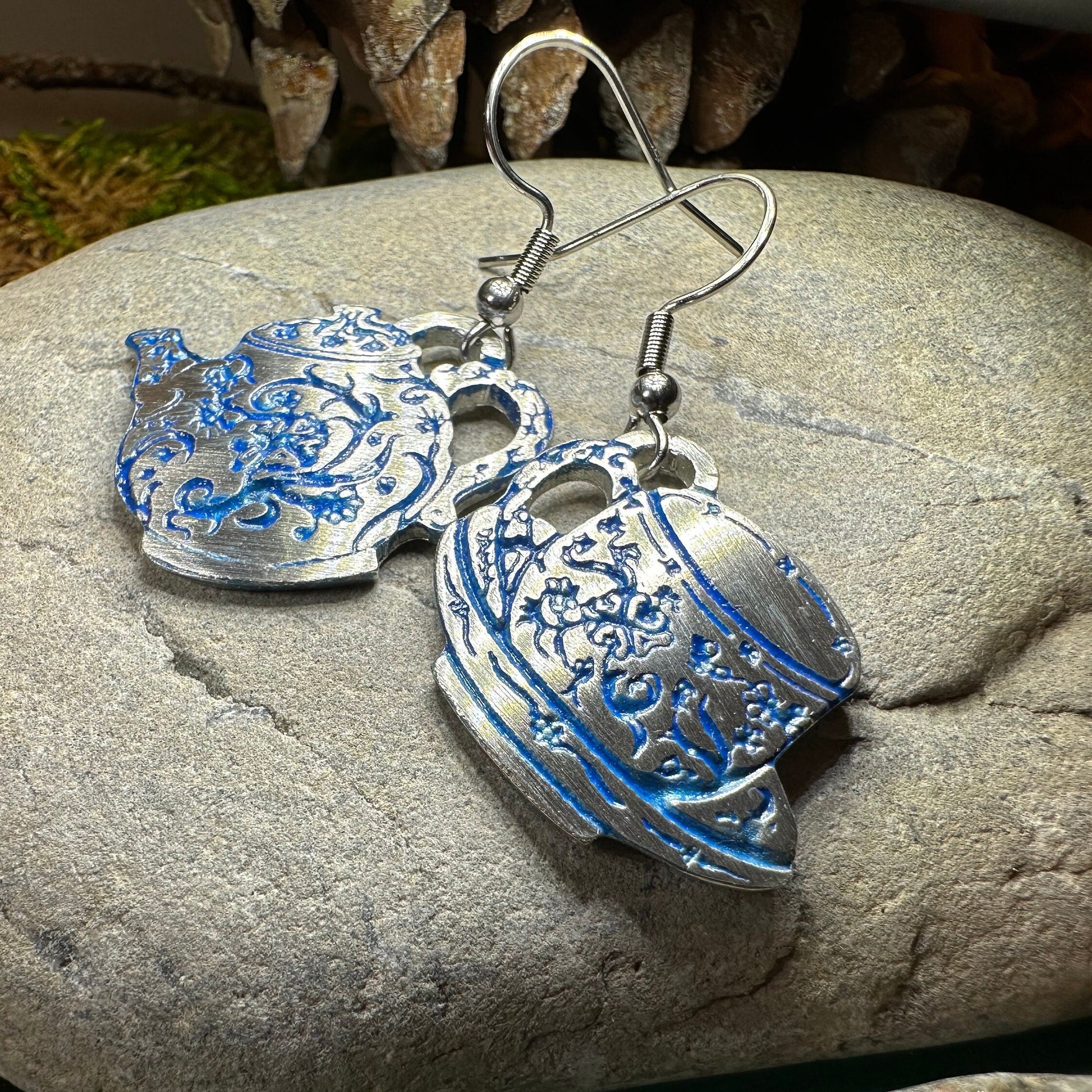 Teapot & Cup Earrings, Irish Jewelry, Tea Drinker Gift, Celtic Jewelry, Mom Gift, Wife Gift, Girlfriend Gift, Pewter Teacup Gift