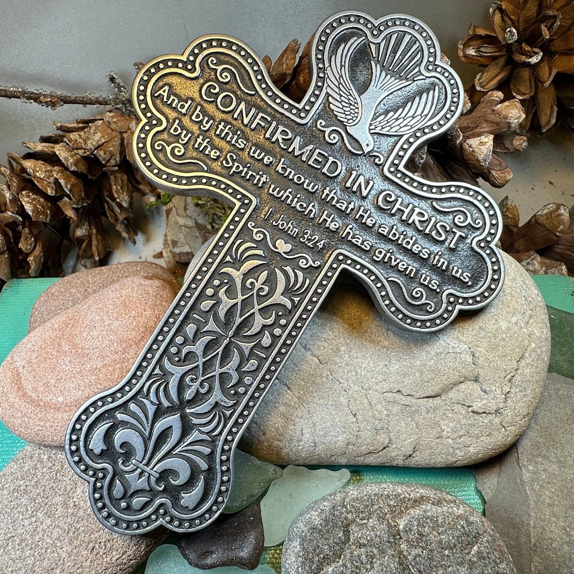 Confirmation Wall Cross, Christian Gift, Pewter Celtic Cross, Communion Gift, Teen's Cross Gift, Religious Prayer, Bible Verse Cross