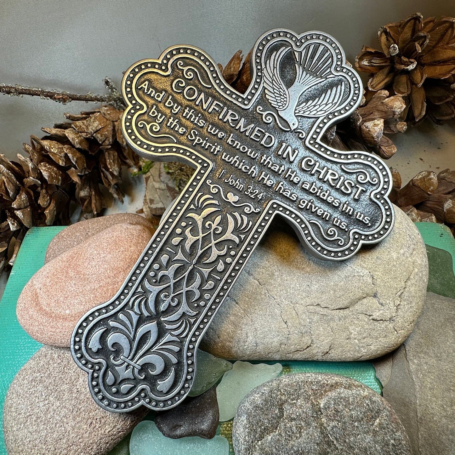 Confirmation Wall Cross, Christian Gift, Pewter Celtic Cross, Communion Gift, Teen's Cross Gift, Religious Prayer, Bible Verse Cross