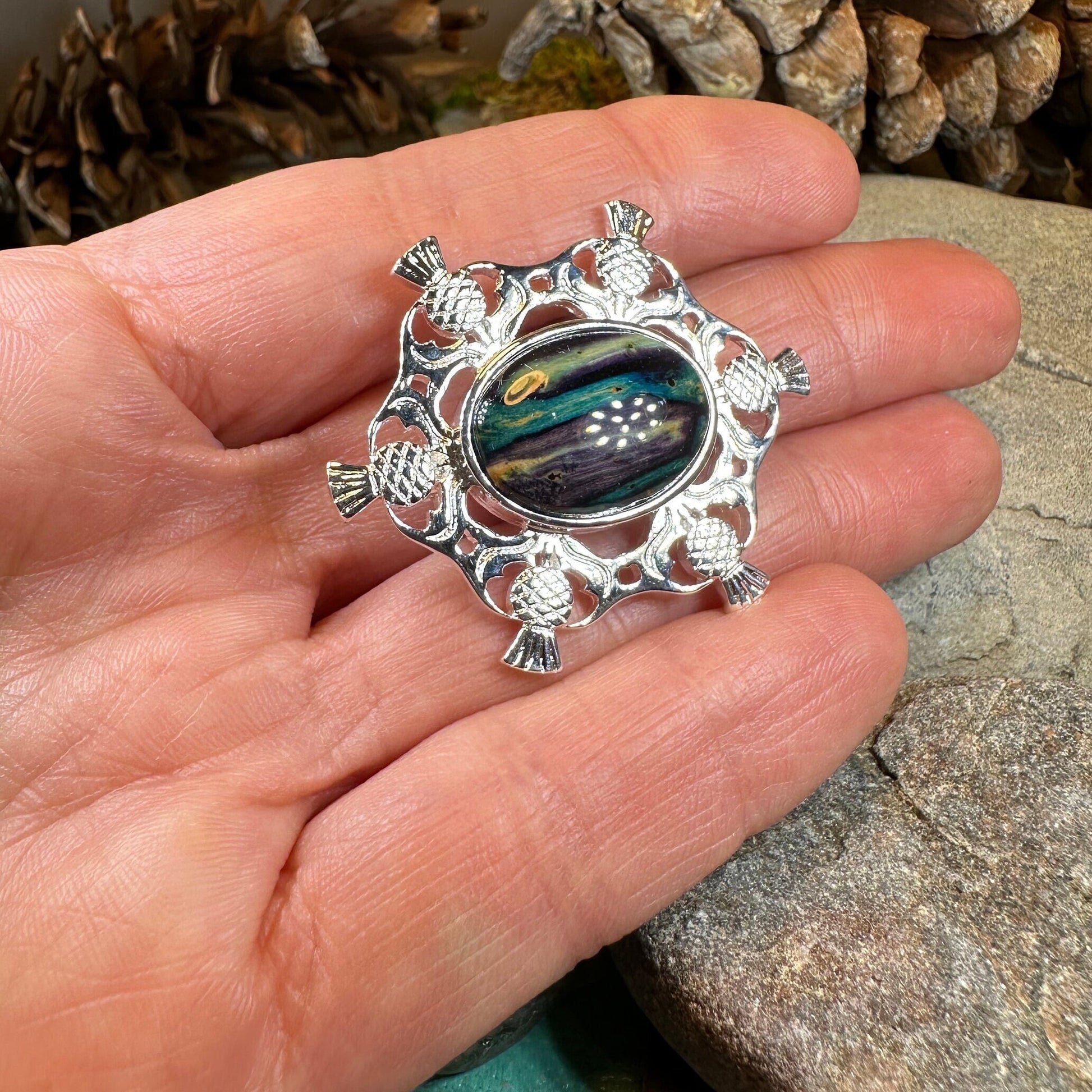 Heathergems Scottish Thistle Oval Brooch - Handmade in Scotland — view 8