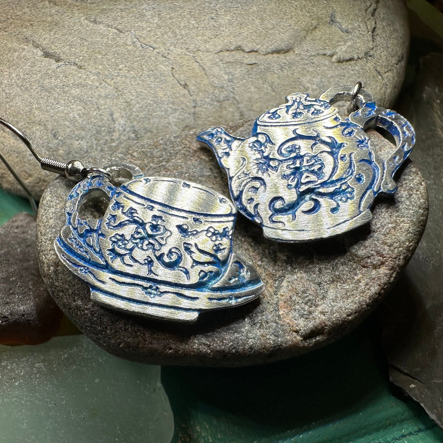 Teapot & Cup Earrings, Irish Jewelry, Tea Drinker Gift, Celtic Jewelry, Mom Gift, Wife Gift, Girlfriend Gift, Pewter Teacup Gift