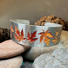 Load image into Gallery viewer, Maple Leaves Bracelet, Autumn Jewelry, Cuff Bangle Bracelet, Maple Leaf Jewelry, Nature Lover Gift, Wife Gift, Girlfriend Gift, Mom Gift
