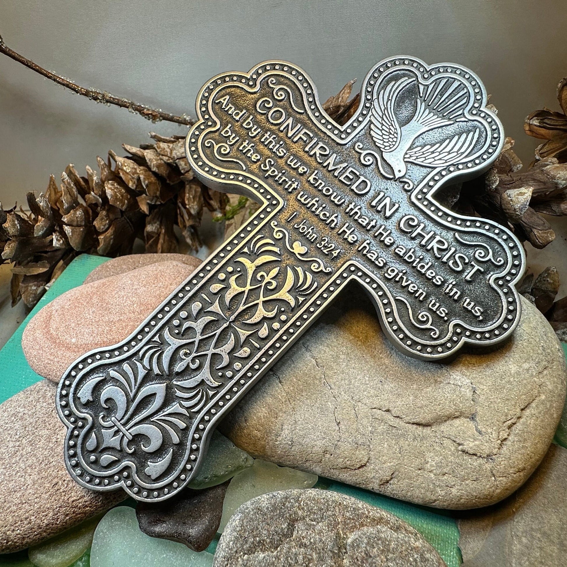 Confirmation Wall Cross, Christian Gift, Pewter Celtic Cross, Communion Gift, Teen's Cross Gift, Religious Prayer, Bible Verse Cross