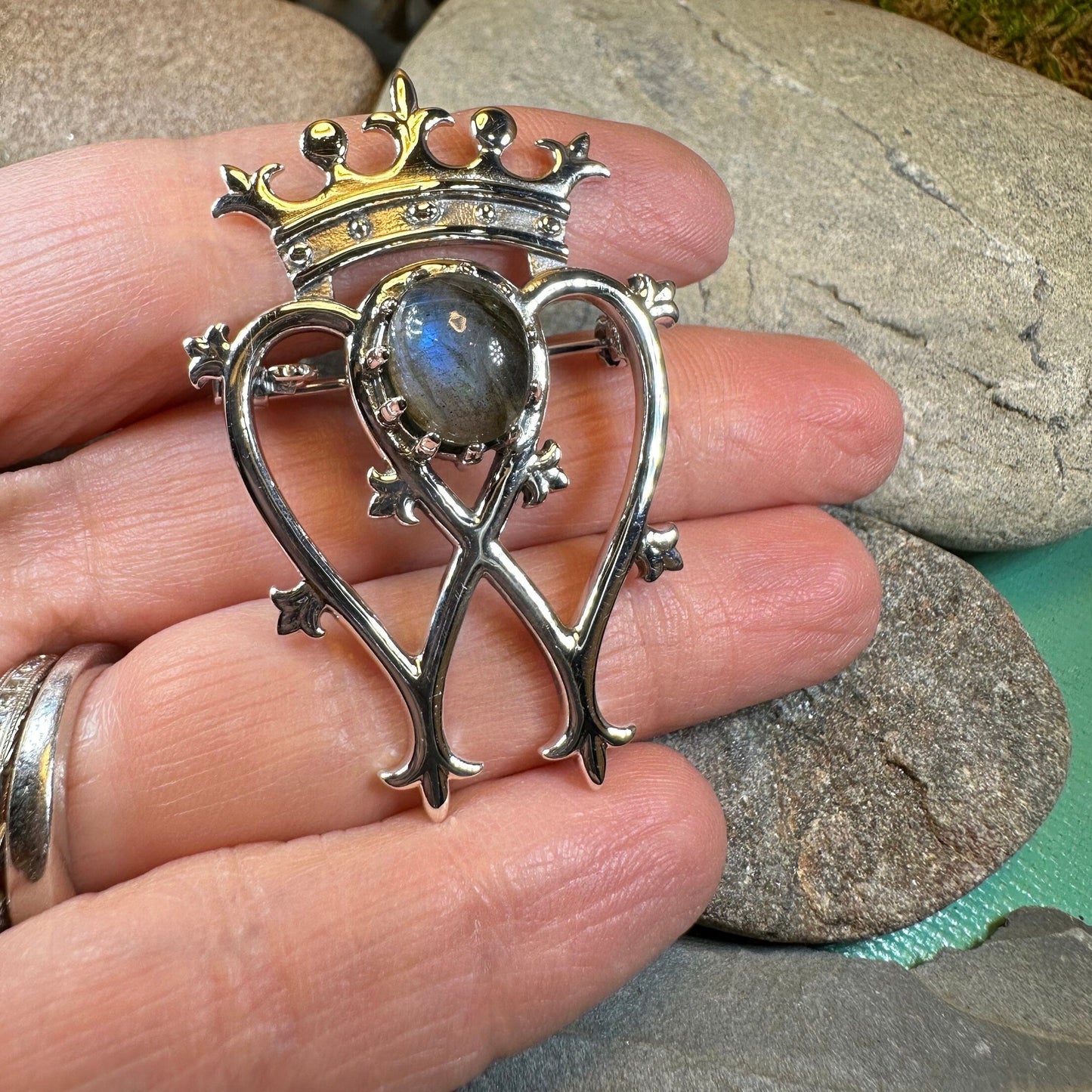 Labradorite Scottish Luckenbooth Brooch in Sterling Silver — view 5