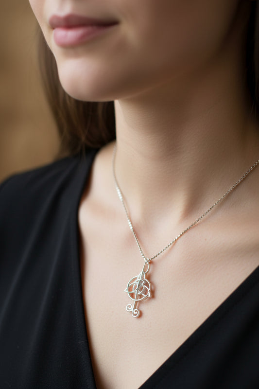 Celtic Music Necklace, Music Note Pendant, Treble Clef Jewelry, Orchestra Gift, Band Jewelry, Music Teacher Gift, Chorus Gift, Irish Gift