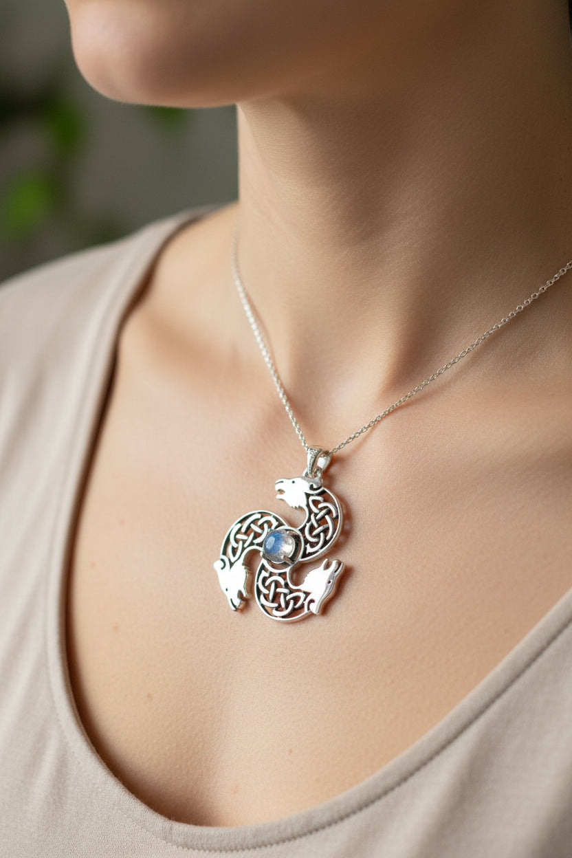 Celtic Bear Necklace, Bear Jewelry, Celtic Jewelry, Animal Jewelry, Viking Jewelry, Norse Jewelry, Wiccan Jewelry, Pagan Jewelry, Moonstone