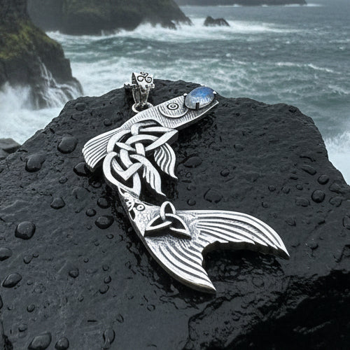 Salmon of Knowledge Necklace, Celtic Jewelry, Irish Necklace, Graduation Gift, Teacher Gift, Celtic Fish Necklace, Wiccan Jewelry, Moonstone
