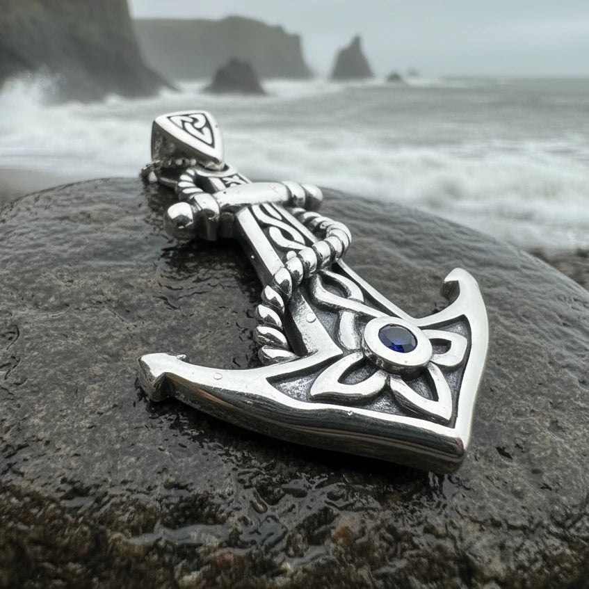 Sapphire Anchor Necklace in sterling silver