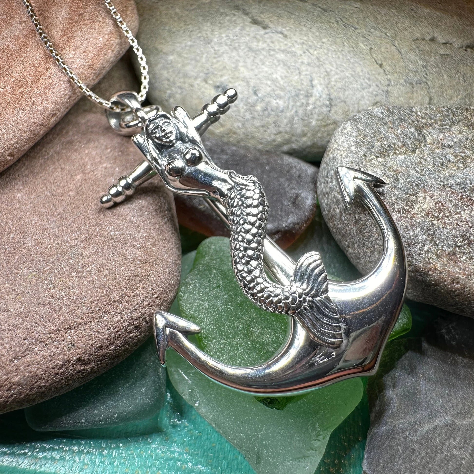 Mermaid Anchor Necklace in sterling silver