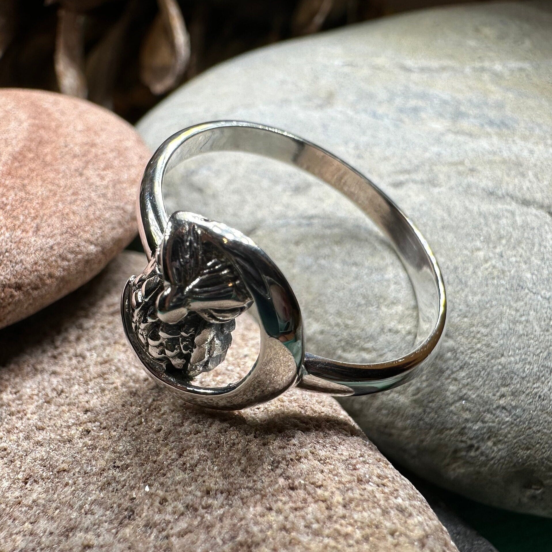 Owl Ring, Moon Jewelry, Silver Owl Jewelry, Nature Jewelry, Celtic Jewelry, Anniversary Gift, Wiccan Jewelry, Pagan Jewelry, Crescent Moon