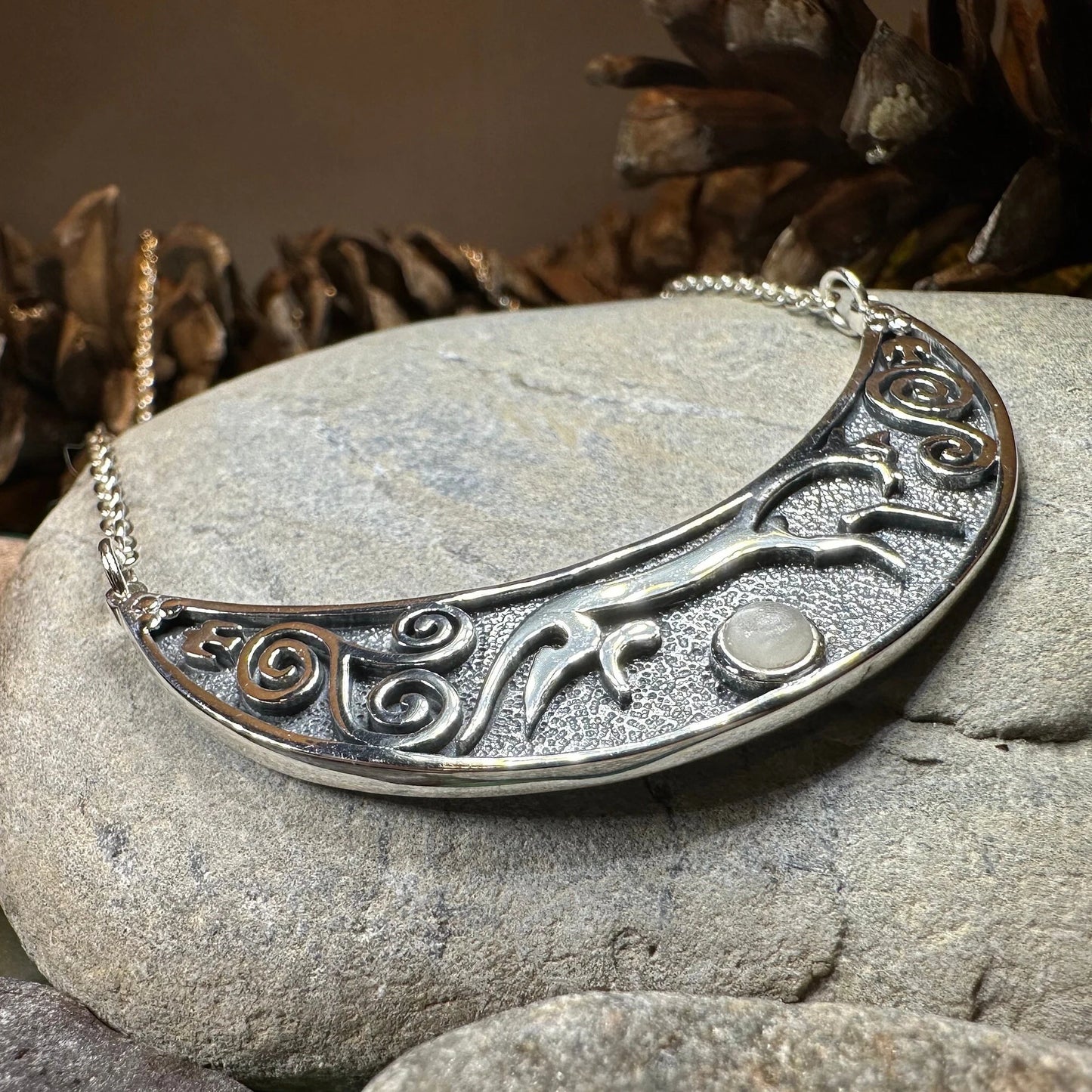 Epona Celtic Horse Moonstone Necklace in Sterling Silver
