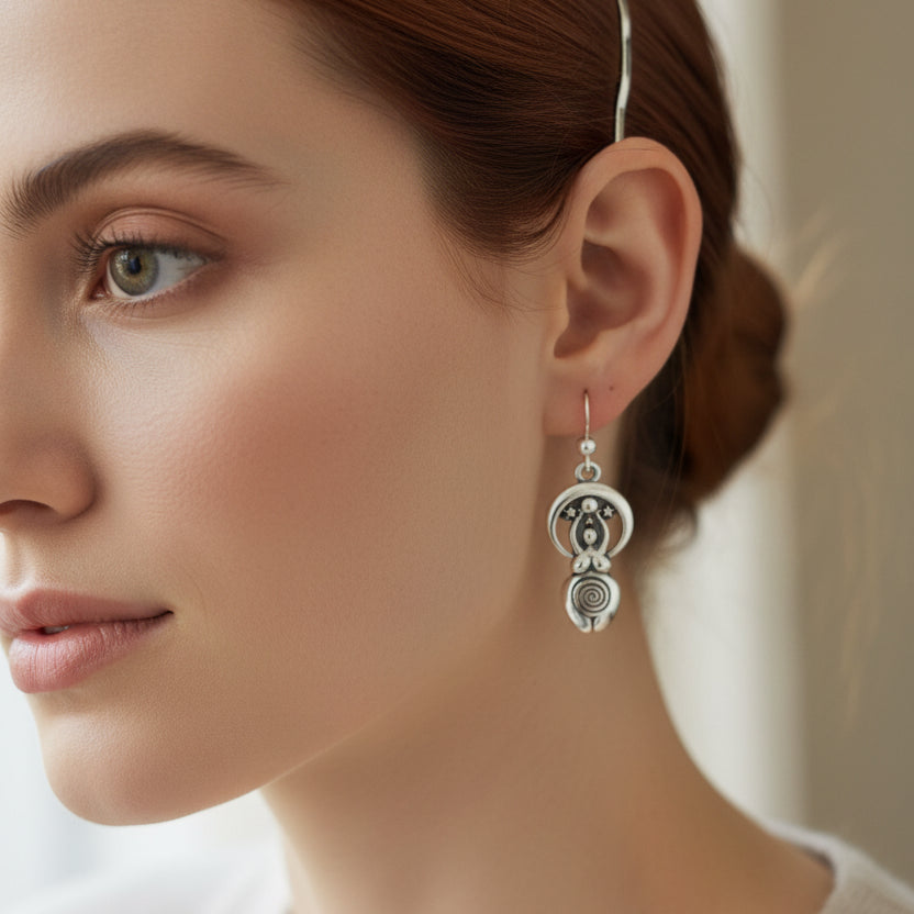 Moon Goddess Celtic Spiral Earrings in Sterling Silver